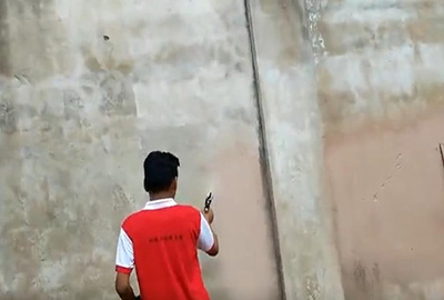 多功能噴涂機(jī)真石漆材料工地施工演示